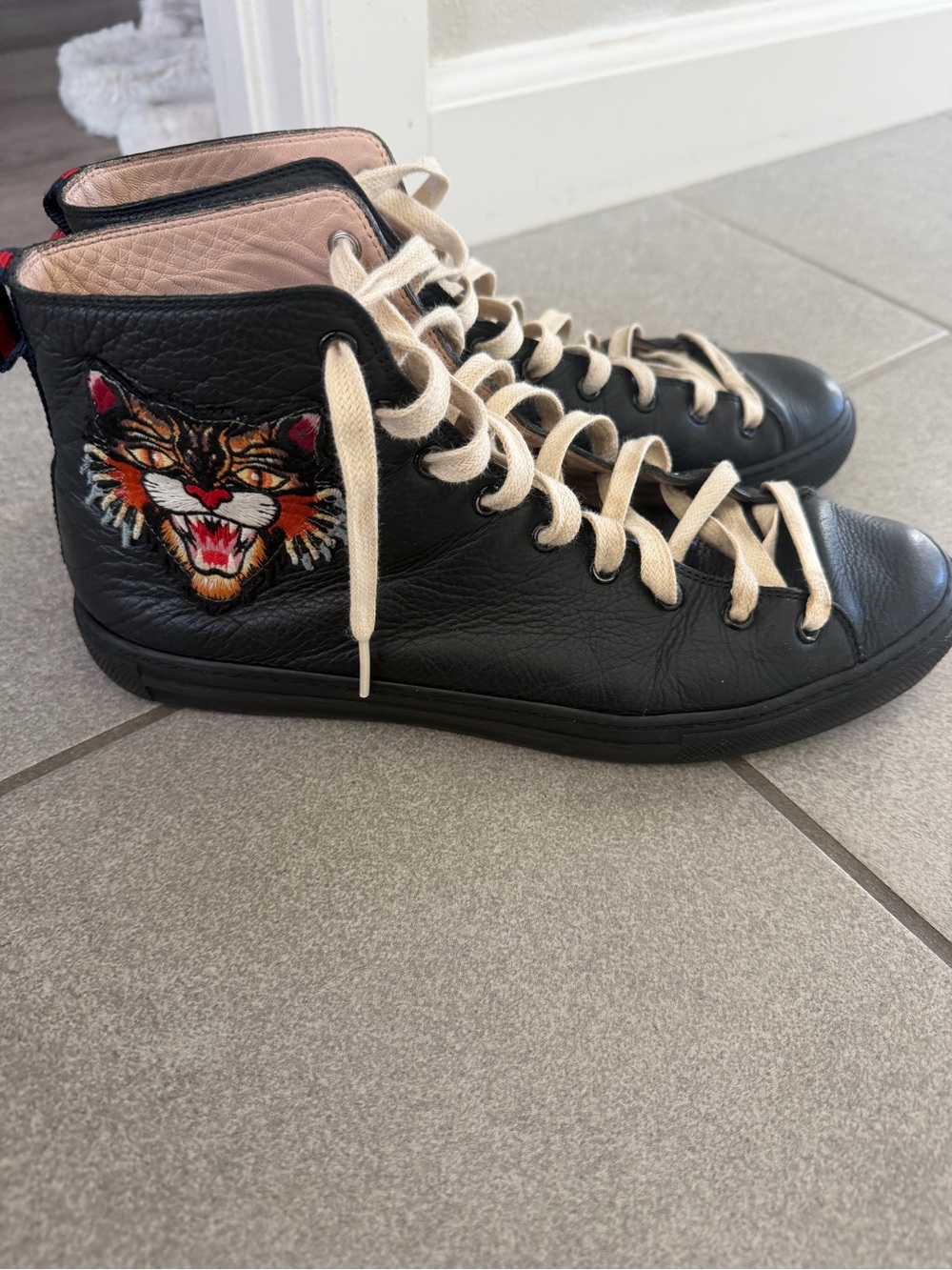 Gucci Black leather High-Top Leather Sneakers embroidered - Men - Gucci size 8